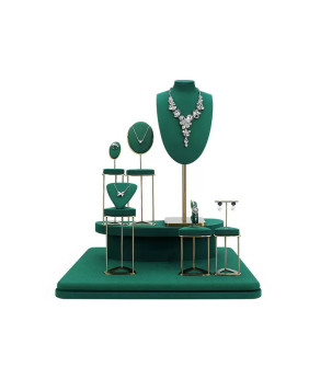 Set di vetrine per gioielli in metallo dorato e velluto verde premium
