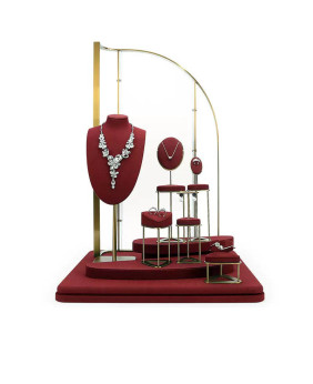 Neu Luxus Rot Samt Gold Metall Schmuck Schaufenster Display Sets