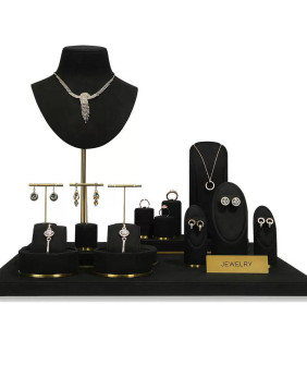 Ensembles d'affichage de bijoux en velours noir en métal doré populaires, vente