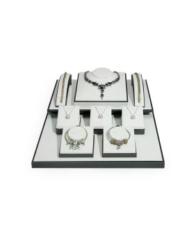 Conjuntos de exibição de vitrine de joias de couro branco e preto de alta qualidade para venda