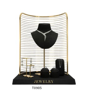 Conjunto de vitrine de joias de veludo preto premium novo para venda