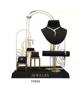 Nouvel ensemble d'affichage de vitrine de bijoux en velours noir haut de gamme à vendre