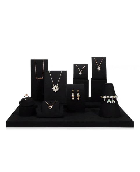 Conjunto de exibição de joias de veludo preto luxuoso para venda