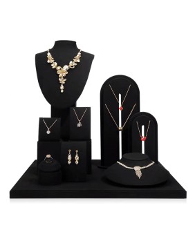 Set di espositori per gioielli in velluto nero al dettaglio di lusso in vendita