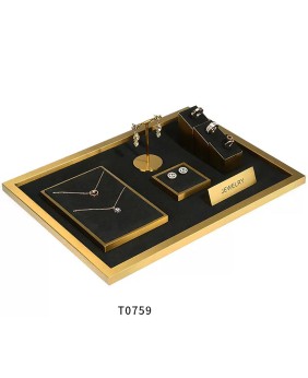 Luxury Black Velvet Gold Trim Jewelry Showcase Display Set