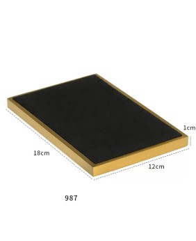 Luxuriöses neues schwarzes Samt-Goldbesatz-Halsketten-Display-Halter-Tablett