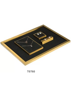 Retail zwart fluwelen gouden trim sieraden vitrine-displayset