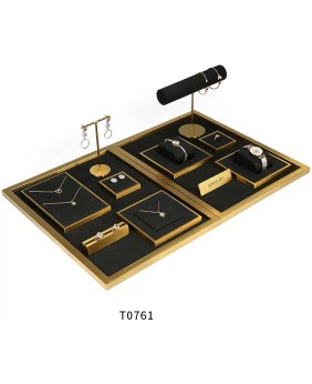 Retail Luxury Black Velvet Gold Trim Jewelry Display Set