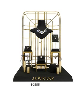 Gold Metal Black Velvet Jewelry Display Set For Sale