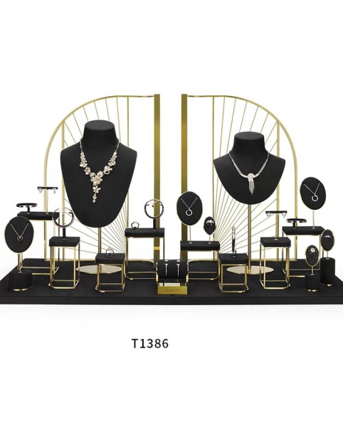 Set di vetrine per gioielli in velluto nero al dettaglio di lusso