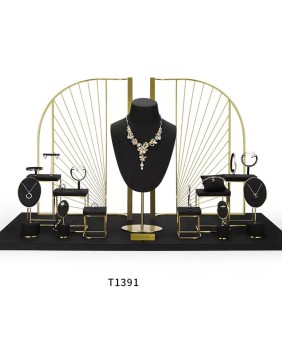 Ensemble d'affichage de fenêtre de bijoux en velours noir, vente au détail de luxe, à vendre