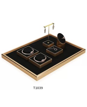 Luxury New Gold Trim Black Velvet Jewelry Display Set For Sale