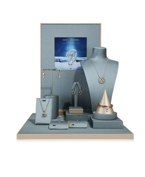 Premium Gold and Dark Gray Leather Jewelry Display Sets