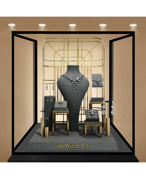 Busto de exhibición de collar de joyería de terciopelo gris oscuro nuevo de lujo