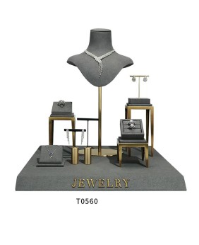 Luxury Dark Gray Velvet Jewelry Display Set