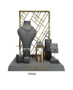 Luxury Dark Gray Velvet Jewelry Display Set For Sale