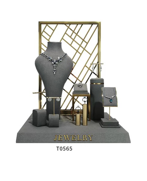 Conjunto de exibição de joias de veludo cinza escuro para venda