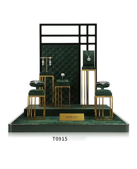 Роскошный золотой металлический темно-зеленый бархатный набор для демонстрации ювелирных изделий