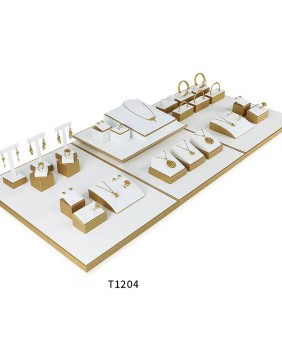 Premium Gold and White Leather Jewelry Display Set