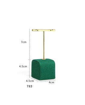 Luksusowy złoty metalowy zielony aksamitny stojak na kolczyki z biżuterią