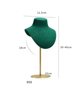 Nowy złoty detaliczny metalowy stojak na biżuterię z zielonego aksamitu