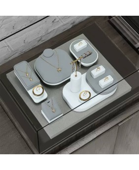 Luxury Light Gray Velvet Jewelry Showcase Display Set