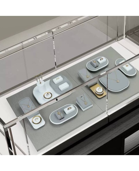 Premium Light Gray Velvet Jewelry Display Tray Set