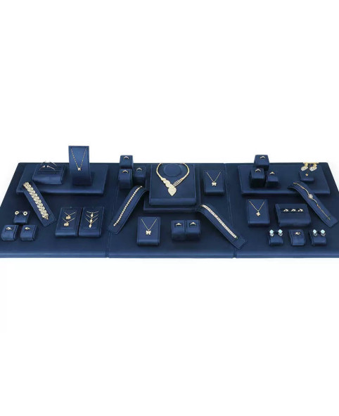 Set di espositori per gioielli in pelle blu navy premium