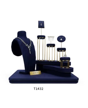 Novo conjunto luxuoso de exibição de joias de veludo azul marinho