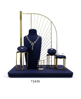 Venta al por menor de lujo nuevo conjunto de exhibición de joyería de terciopelo azul marino