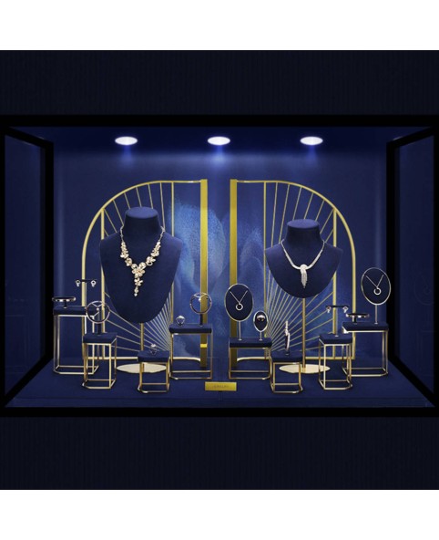 Luxury Navy Blue Velvet Jewelry Necklace Display Stand