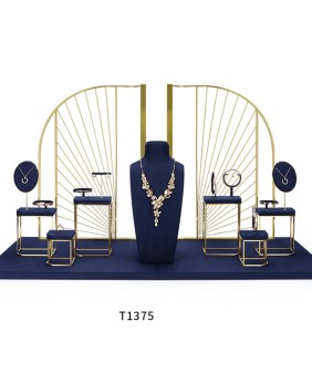 Luxury Navy Blue Velvet Jewelry Display Set For Sale