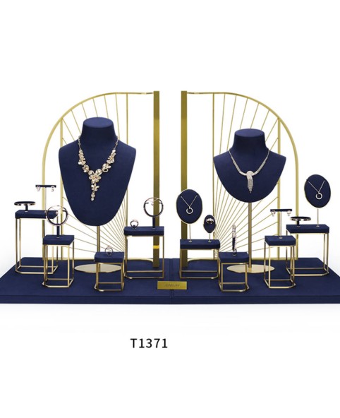 Luksusowy granatowy aksamitny zestaw wystawowy na biżuterię na sprzedaż