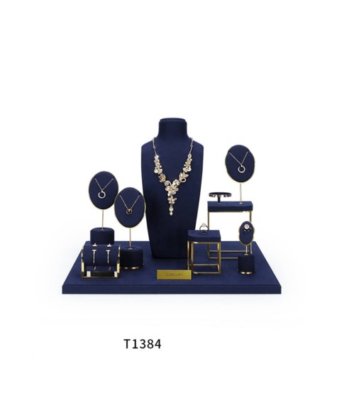 Роскошный набор ювелирных изделий премиум-класса из золотого металла, темно-синего бархата