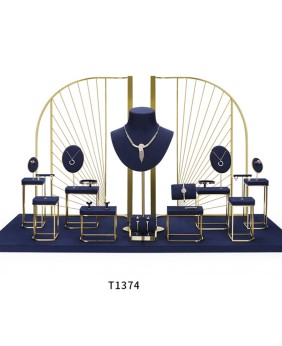 Luxury Retail Navy Blue Velvet Jewelry Display Set