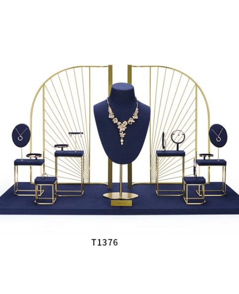 Conjunto de exibição de joias de veludo azul marinho de varejo de luxo para venda