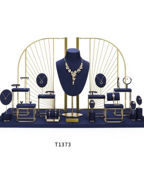 Luxury Retail Navy Blue Velvet Jewelry Showcase Display Set