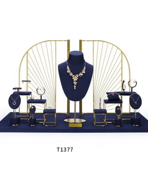 Luxus-Schmuckvitrinen-Set aus marineblauem Samt für den Einzelhandel zu verkaufen