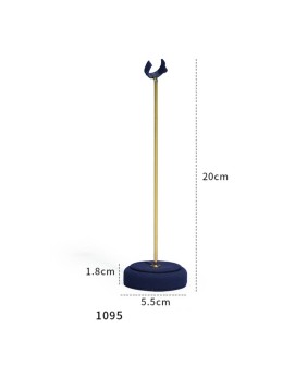 Popular suporte de exibição de anel de metal dourado de veludo azul marinho para venda