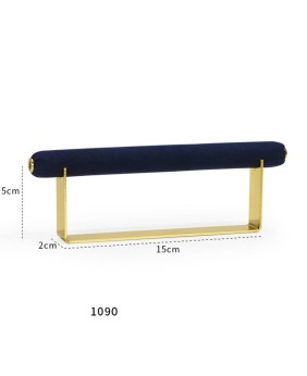 Popular suporte de exibição de anel de metal dourado de veludo azul marinho para venda