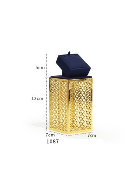 Popular novo suporte de exibição de colar de joias de metal dourado de veludo azul marinho