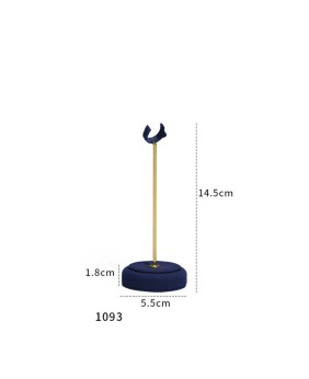 Popular soporte de exhibición de anillo de metal dorado de terciopelo azul marino a la venta
