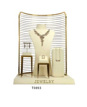 Nuovo set espositivo per vetrina per gioielli in velluto bianco sporco al dettaglio di lusso