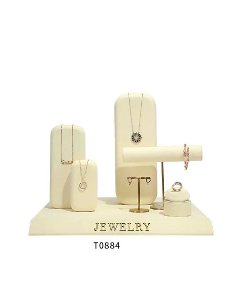 Luxe nieuwe retail gebroken wit fluwelen sieradenshowcase-displayset te koop