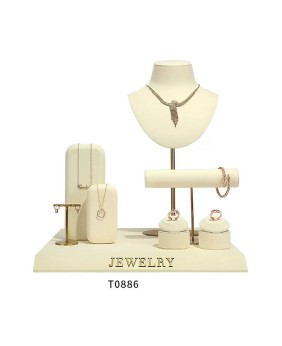 Premium New Retail Off White Velvet Jewelry Showcase Display Set