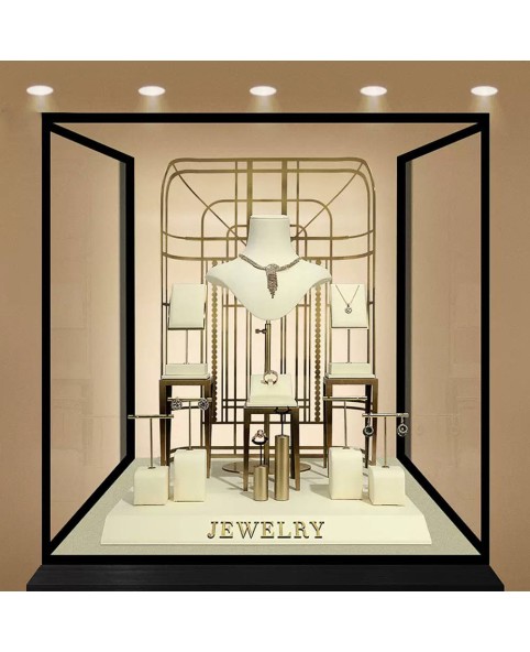 New Off White Velvet Jewelry Showcase Display Set For Sale