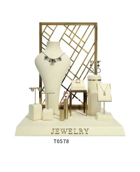 New Luxury Off White Velvet Jewelry Display Set For Sale