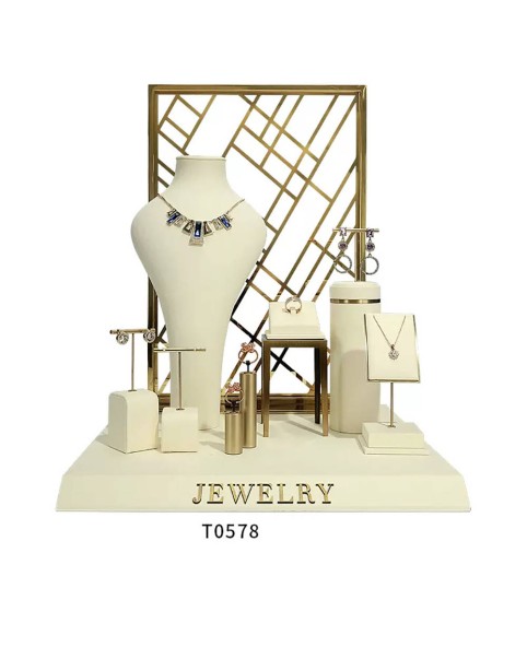 Nuevo juego de exhibición de joyería de terciopelo blanco de lujo a la venta