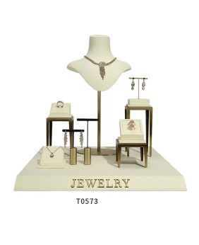 New Off White Velvet Jewelry Showcase Display Set For Sale