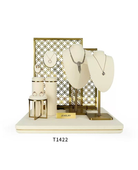 Conjunto de exibição de joias de veludo branco em metal dourado para venda